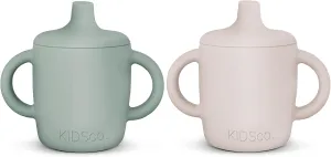 KIDSco Silicone Baby Sippy Cups Unbreakable Training Cup with Easy Grip Handles, a Soft Spout No Spill Proof for Transition Babies 6 month 6  6-12 Months First Year Old Toddler - Toddlers 1-3 |2-PACK|