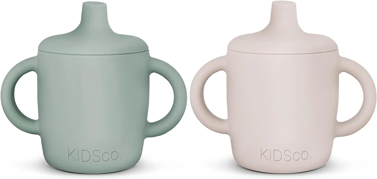 KIDSco Silicone Baby Sippy Cups Unbreakable Training Cup with Easy Grip Handles, a Soft Spout No Spill Proof for Transition Babies 6 month 6  6-12 Months First Year Old Toddler - Toddlers 1-3 |2-PACK|