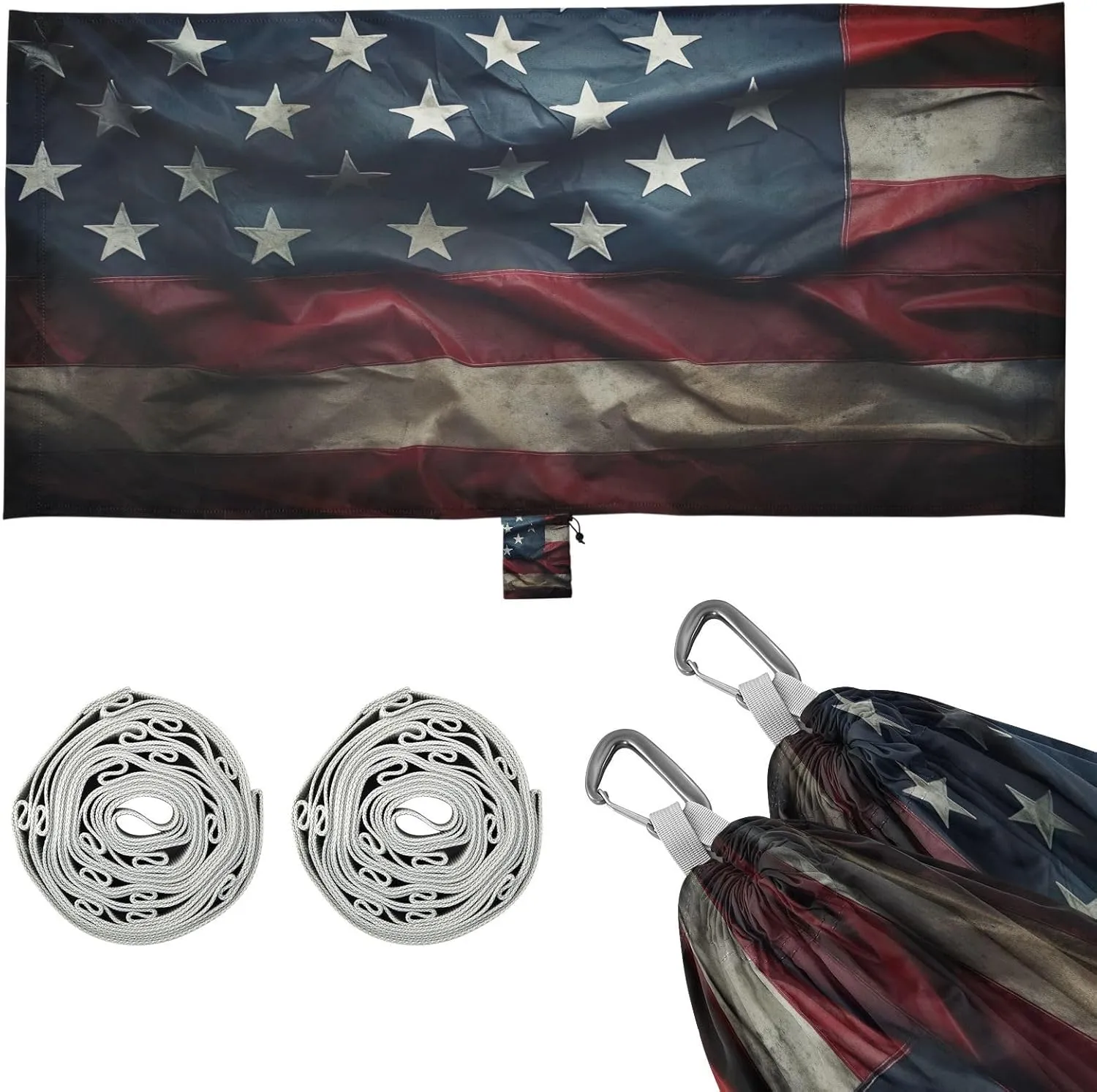 Kigai American Flag Camping Hammock Durable & Portable Travel Hammock Holds 330lbs with Tree Strapsm, Pocket, Camping Accessories
