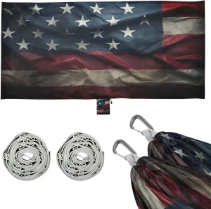 Kigai American Flag Camping Hammock Durable & Portable Travel Hammock Holds 330lbs with Tree Strapsm, Pocket, Camping Accessories