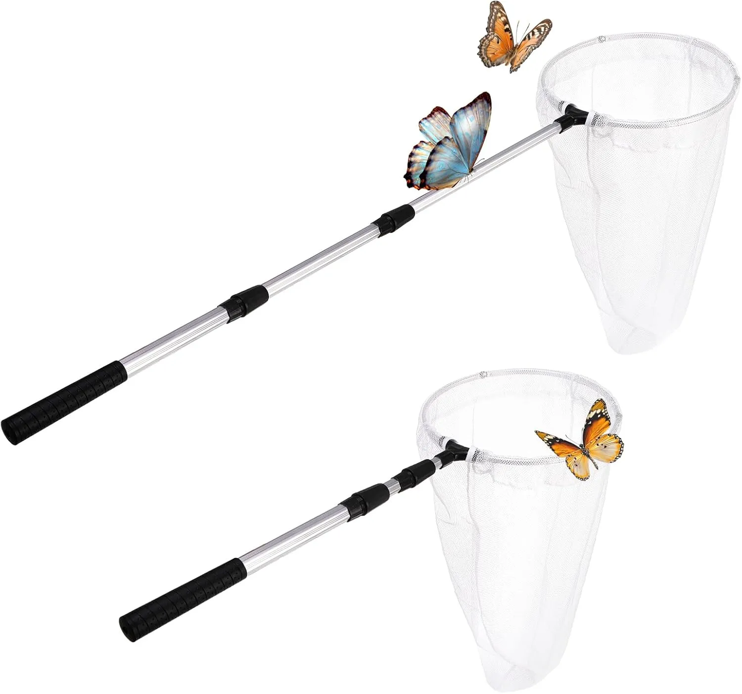 Kingrol 2 Pack Insect and Butterfly Nets, 10.5" Ring, 21.5" Net Depth, Bugs Fishing Catching Net with Telescopic Handle for Adults and Kids, Extendable 48 Inch