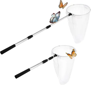 Kingrol 2 Pack Insect and Butterfly Nets, 10.5" Ring, 21.5" Net Depth, Bugs Fishing Catching Net with Telescopic Handle for Adults and Kids, Extendable 48 Inch