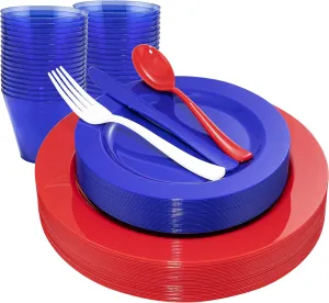 KIRE 150PCS 4th of July Plates & Red White Blue Disposable Plastic Silverware &Clear Blue Cups-American Flag Patriotic Party Supplies for Celebration Activities,Independence Day, Memorial Day