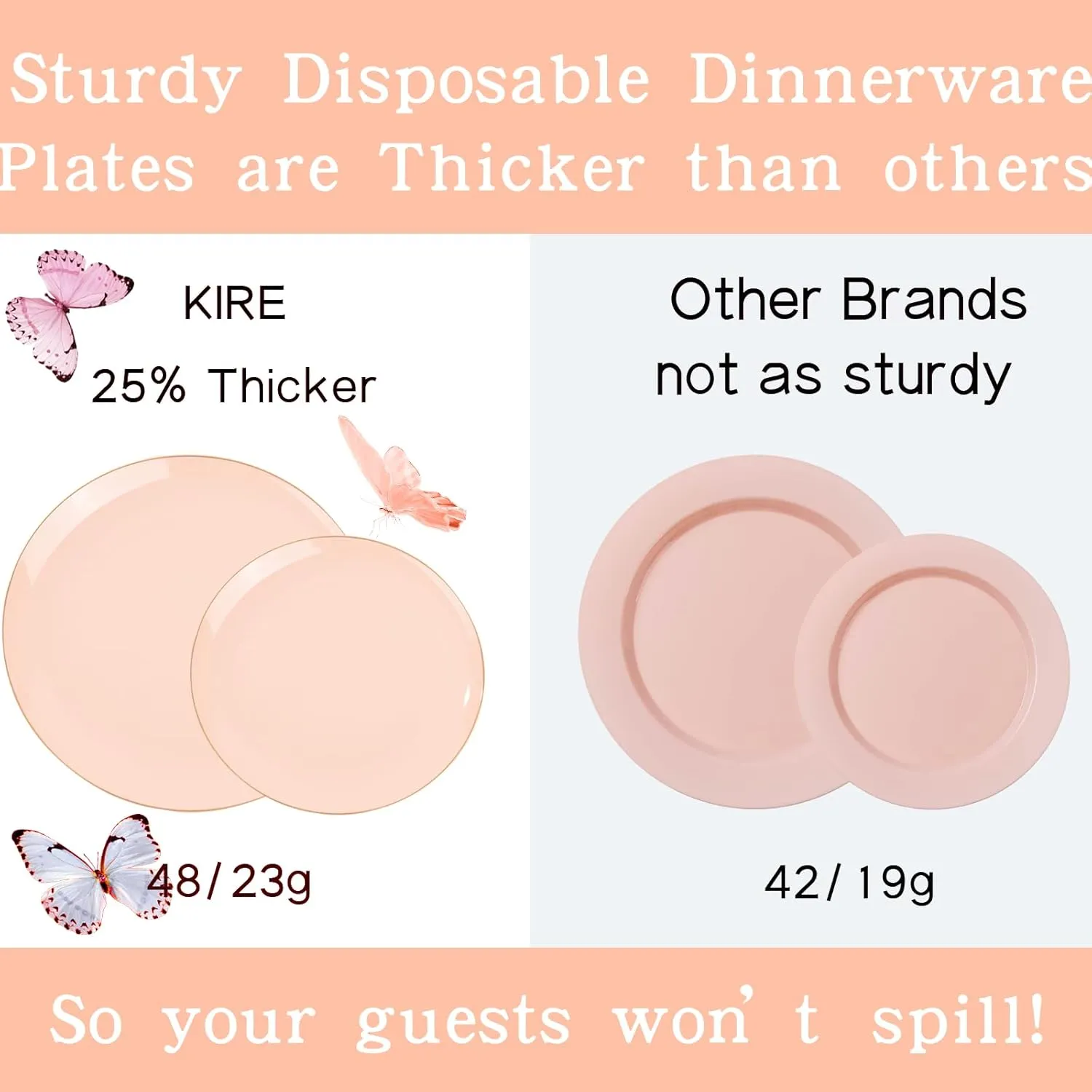 KIRE 175PCS Pink Plates Disposable - Heavy Duty Pink and Gold Plastic Plates Dinnerware Sets - 25 for Dinner 25 for Dessert 25 Pre Rolled Napkins 25Cups for Birthday Party/Wedding/Mother's Day