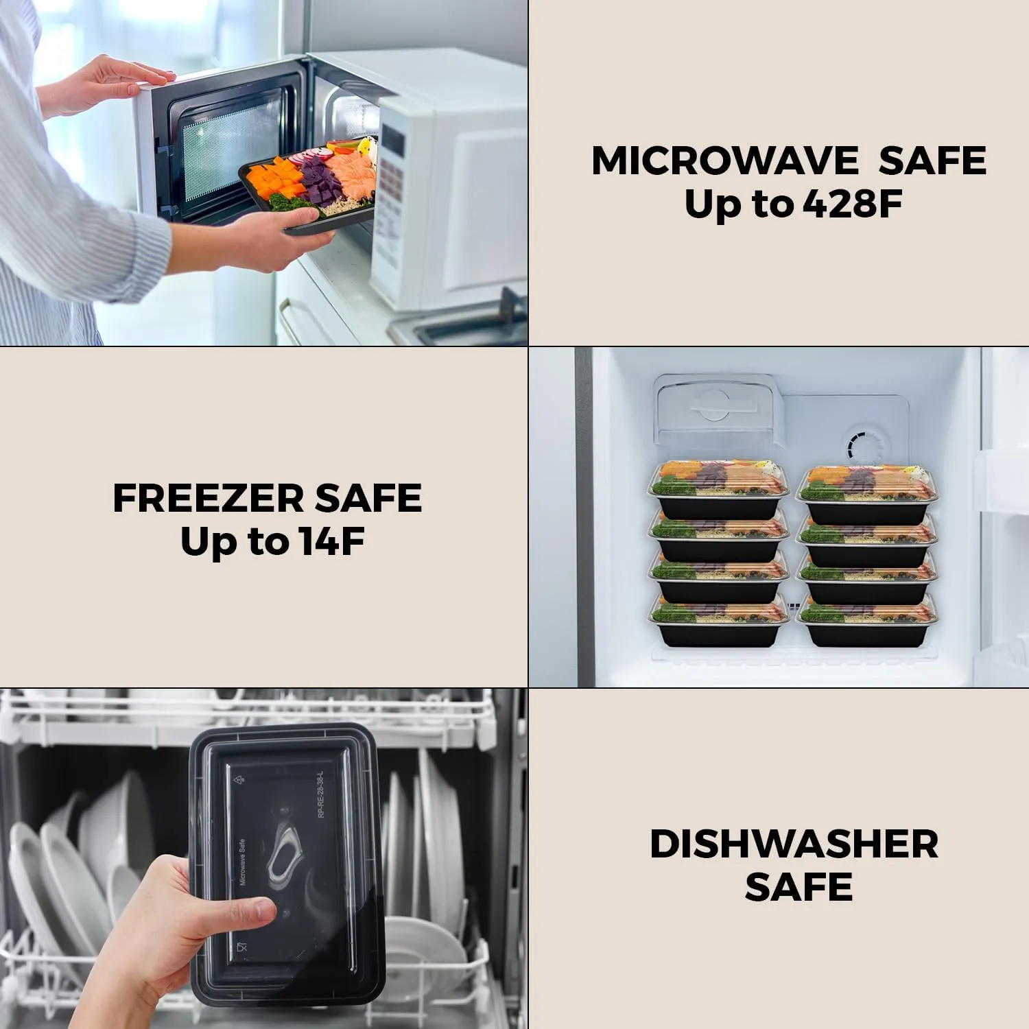 Klex 32 Oz, 50 Sets Meal Prep Containers with Airtight Lids, BPA Free, Reusable Plastic Food Container, 32 oz, Rectangular, Black/Clear, 50 Sets