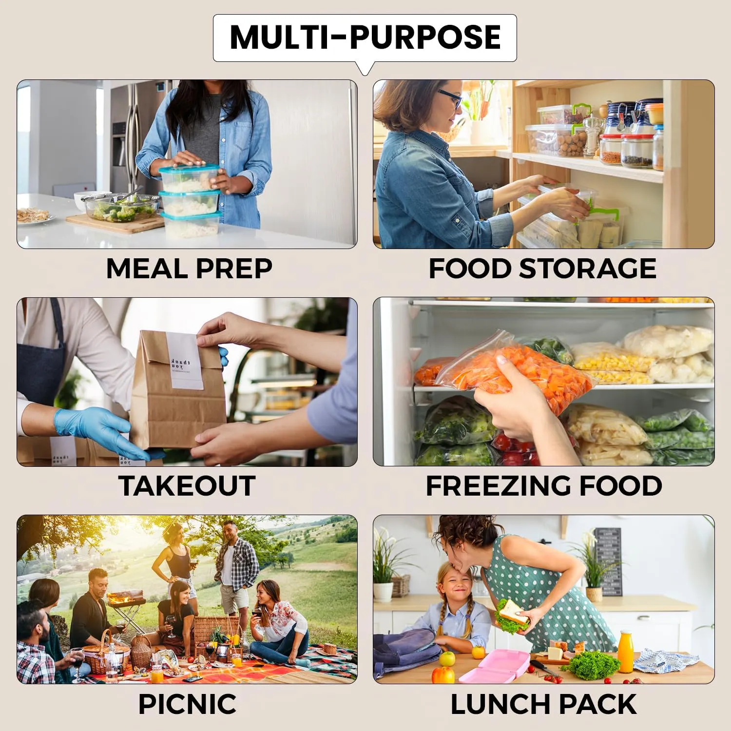 Klex 32 Oz, 50 Sets Meal Prep Containers with Airtight Lids, BPA Free, Reusable Plastic Food Container, 32 oz, Rectangular, Black/Clear, 50 Sets