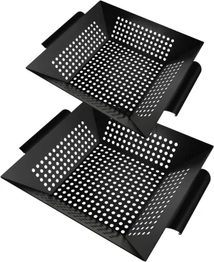 Kona Grill Grilling Basket Set - Premium Accessories for Outdoor Grill - Perfect for Veggies and More! Enhance Your BBQ Experience with this Heavy-Duty Grill Basket - Includes Bonus Gift: Wooden