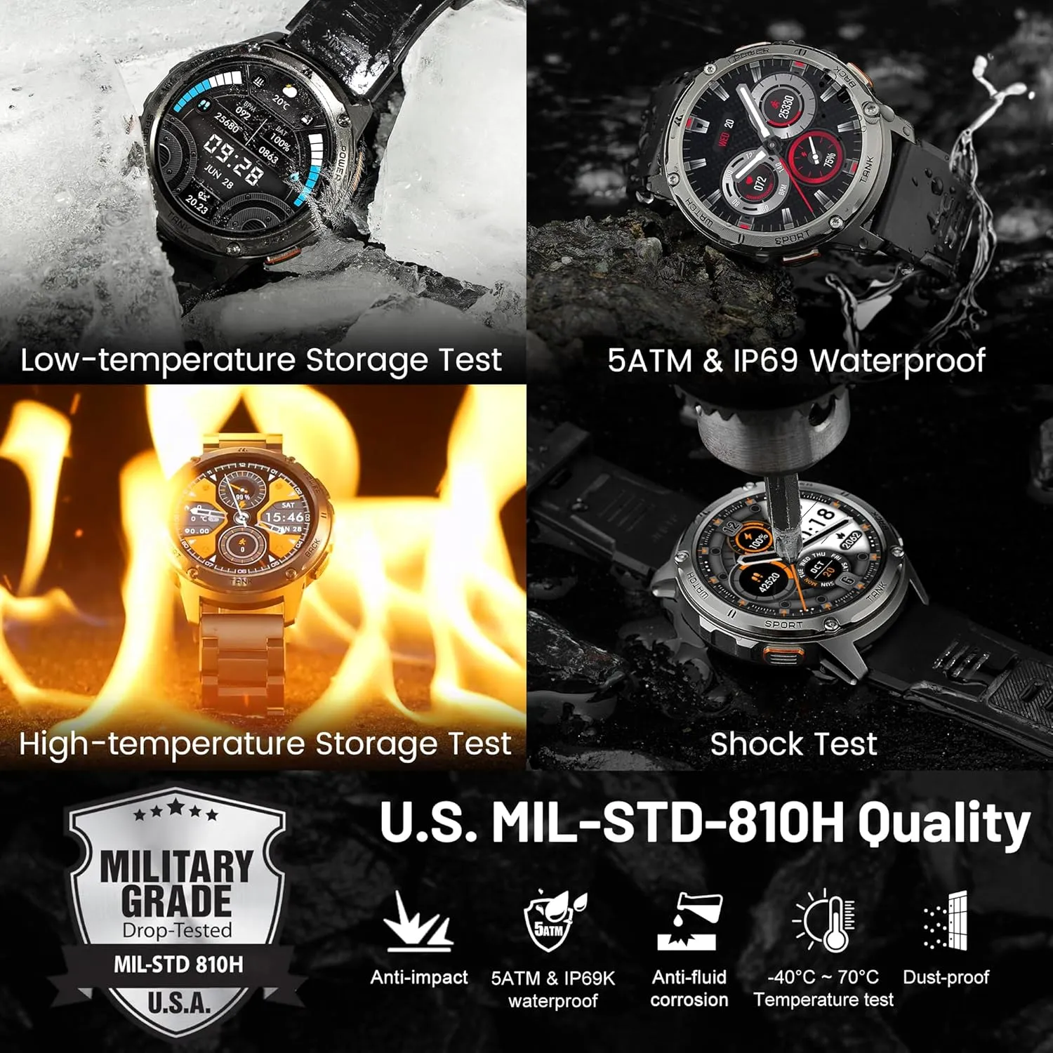 KOSPET Smart Watch for Men, 60 Days Extra-Long Battery, 50M Waterproof for Swimming, Rugged Military Full Metal Body Smartwatch, 1.43” AMOLED Always-On Display Fitness Watch（Answer/Make Calls）AI Voice