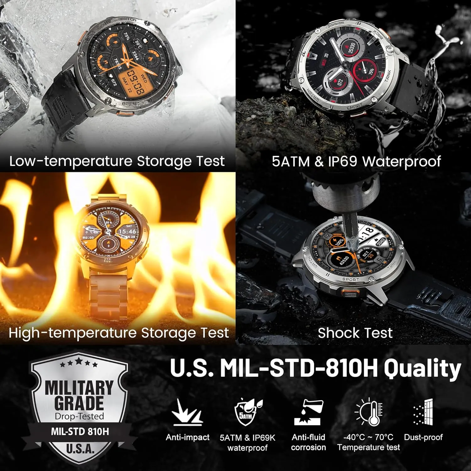 KOSPET Smart Watch for Men, 60 Days Extra-Long Battery, 50M Waterproof Rugged Military Smartwatch(Answer/Make Calls)Full Metal Body, 170 Sports Mode 1.43” AMOLED Display Fitness Watch-Voice Assistant