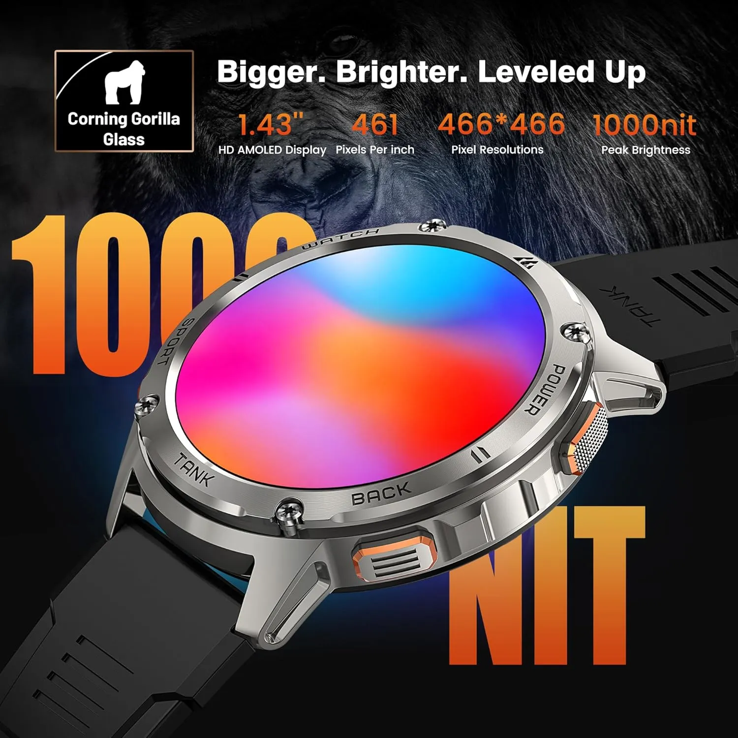 KOSPET Smart Watch for Men, 60 Days Extra-Long Battery, 50M Waterproof Rugged Military Smartwatch(Answer/Make Calls)Full Metal Body, 170 Sports Mode 1.43” AMOLED Display Fitness Watch-Voice Assistant
