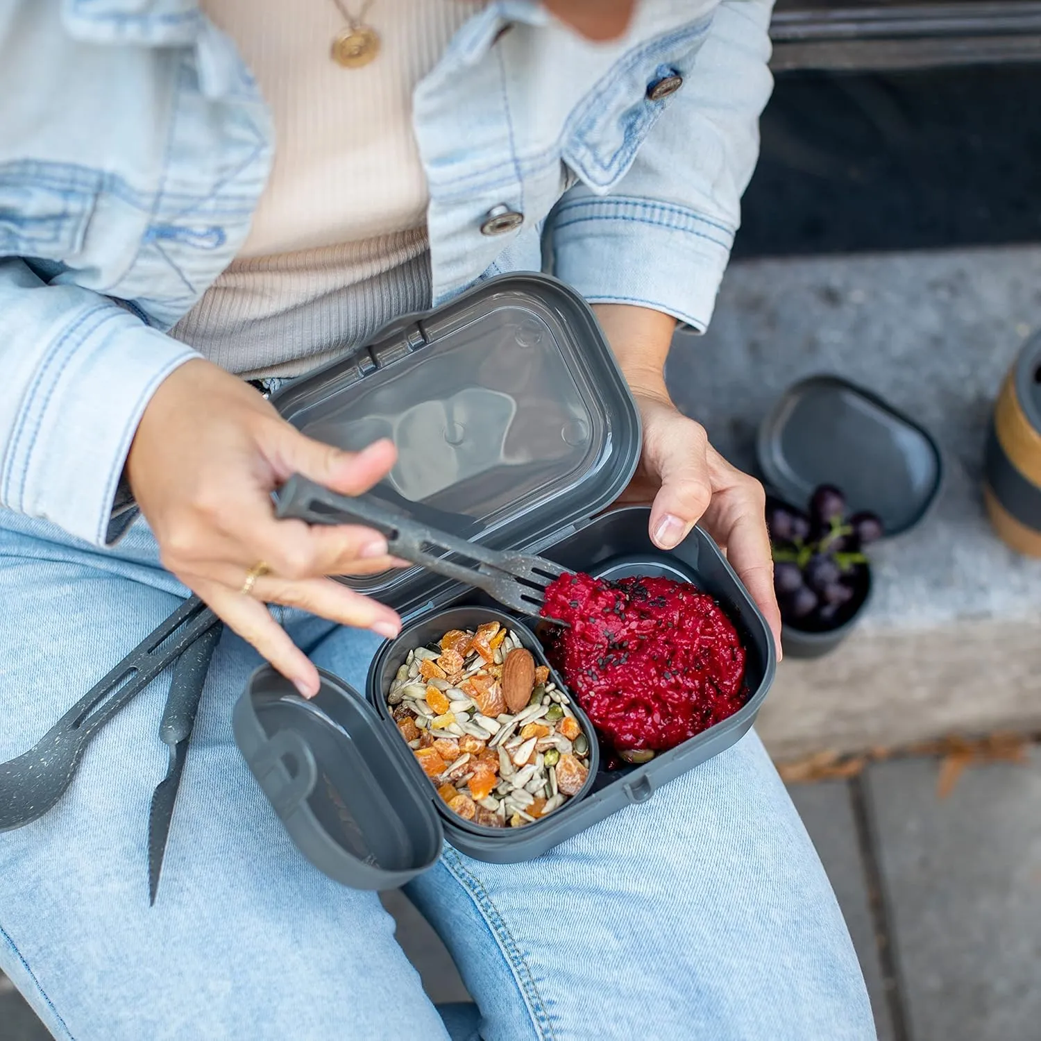 Koziol 7151701, Breakfast Box, Lunch to go, Meal prep, Nature Ash Grey