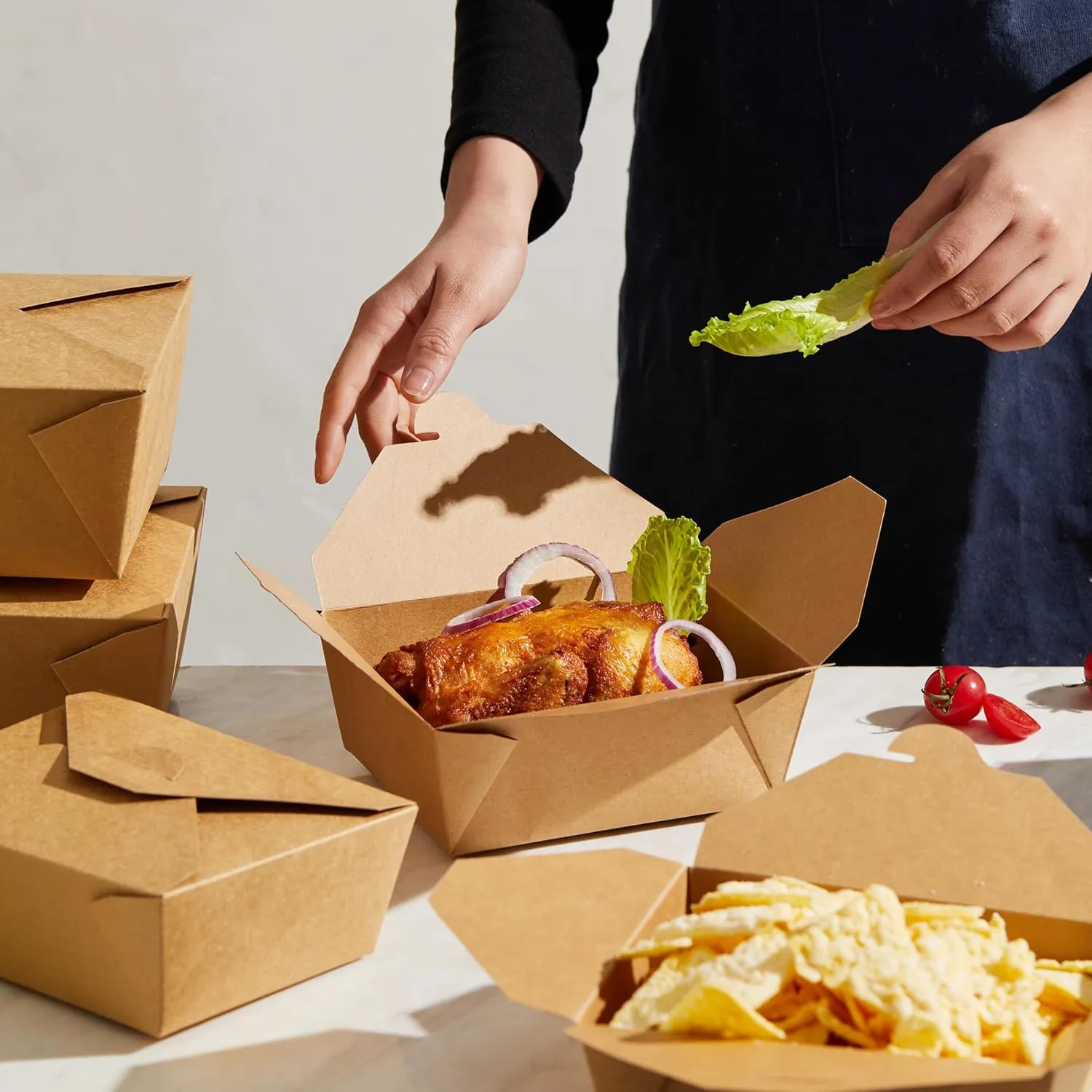 Kraft Paper To Go Boxes, Take Out Food Containers Greaseproof and Heavy Duty, Disposable To Go Containers for Restaurant, Catering and Party (75oz, 200pack)