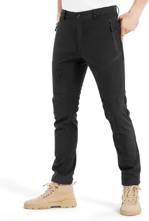 KUTOOK Winter Windproof Water Repellent Hiking Pants Thermal Fleece Casual Pants Straight Leg with Zipper Pockets for Men