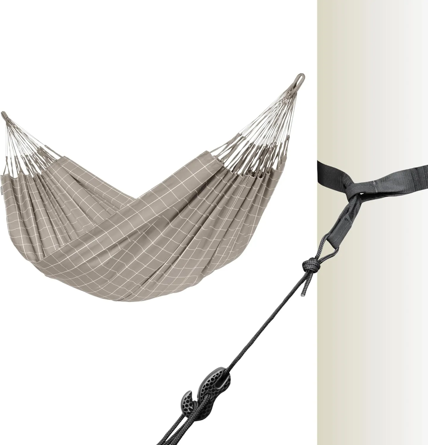 La Siesta® Large Double Brisa Classic Hammock & TreeMount, Trees Beams Posts Suspension Kit, Indoor Outdoor Hammock Swing, Weather Resistant, Almond