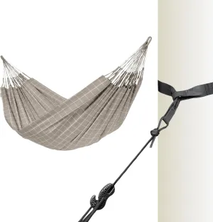 La Siesta® Large Double Brisa Classic Hammock & TreeMount, Trees Beams Posts Suspension Kit, Indoor Outdoor Hammock Swing, Weather Resistant, Almond
