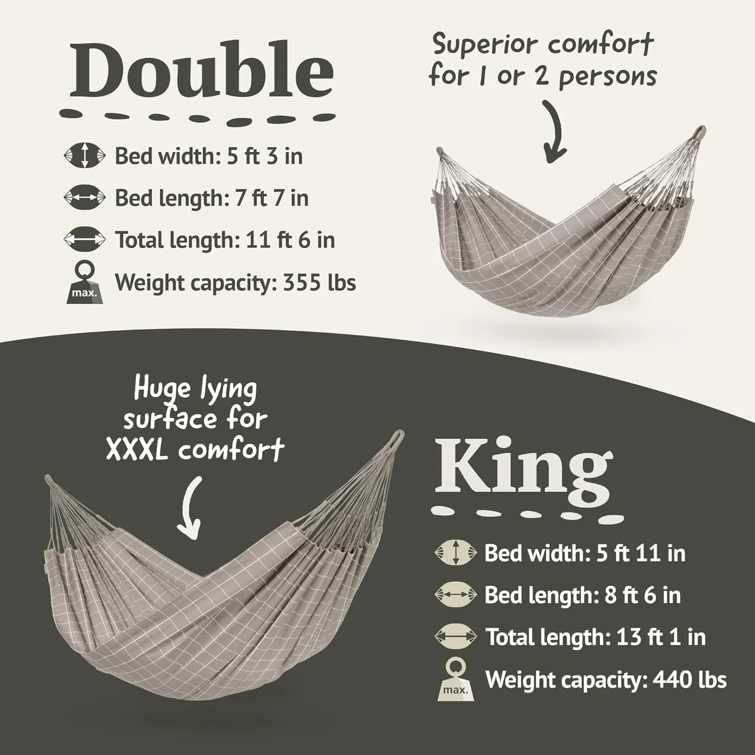 La Siesta® Large Double Brisa Classic Hammock & TreeMount, Trees Beams Posts Suspension Kit, Indoor Outdoor Hammock Swing, Weather Resistant, Almond