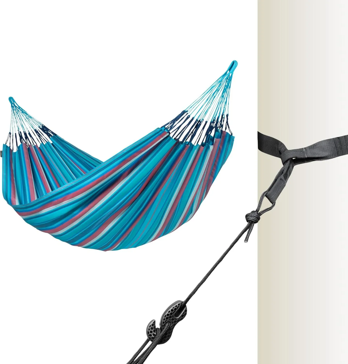 La Siesta® Large Double Brisa Classic Hammock & TreeMount, Trees Beams Posts Suspension Kit, Indoor Outdoor Hammock Swing, Weather Resistant, Wave