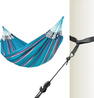 La Siesta® Large Double Brisa Classic Hammock & TreeMount, Trees Beams Posts Suspension Kit, Indoor Outdoor Hammock Swing, Weather Resistant, Wave