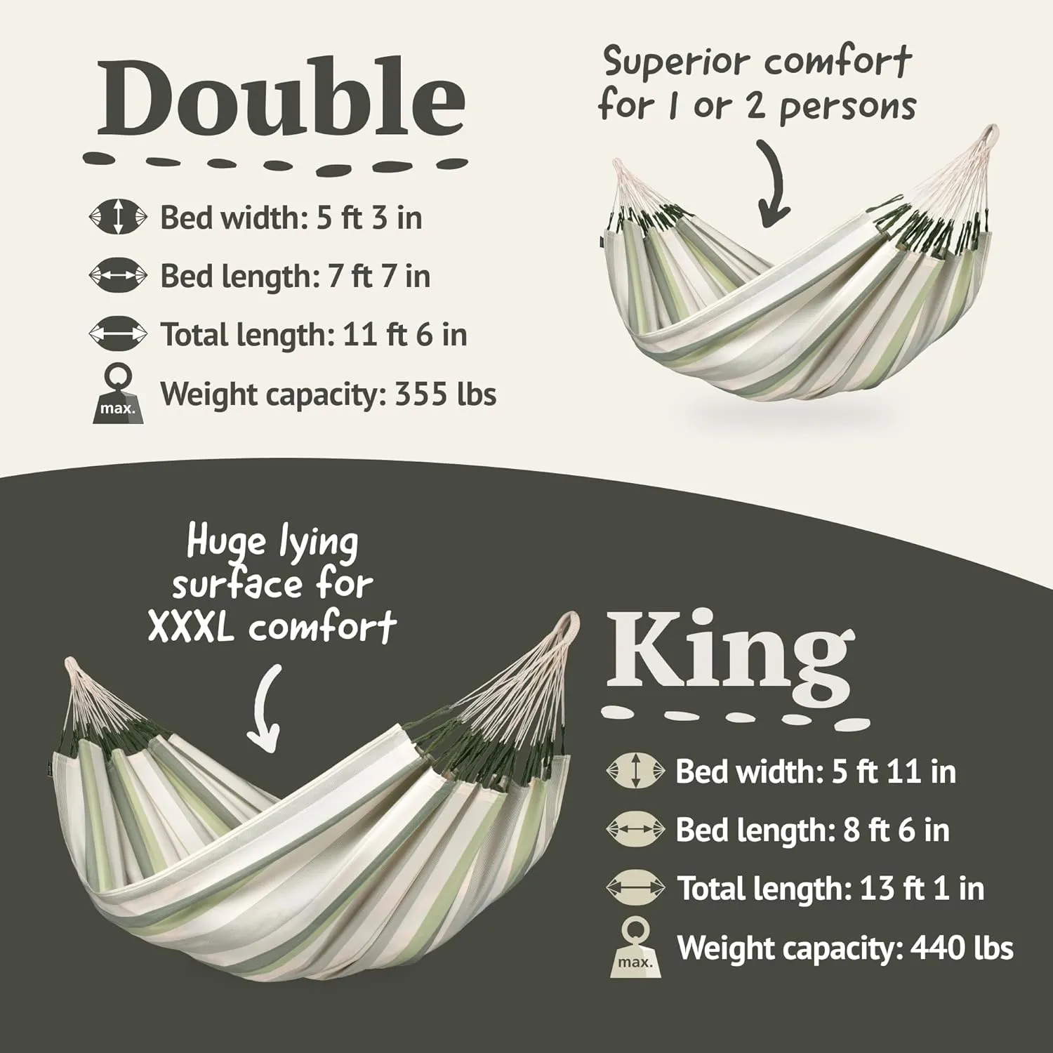 La Siesta® Large Double Brisa Classic Hammock, Outdoor Indoor Hammock Swing - Handmade Weather & Tear Resistant Patio Backyard Bedroom Hammock, Cedar