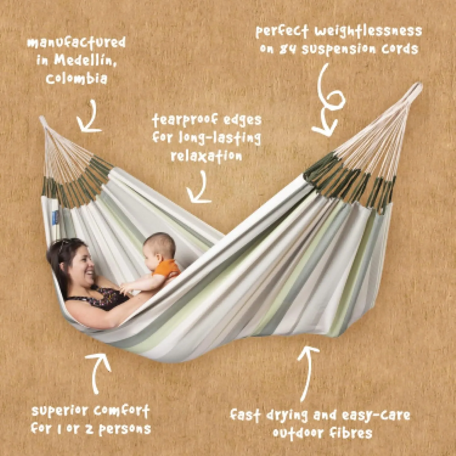 La Siesta® Large Double Brisa Classic Hammock, Outdoor Indoor Hammock Swing - Handmade Weather & Tear Resistant Patio Backyard Bedroom Hammock, Cedar