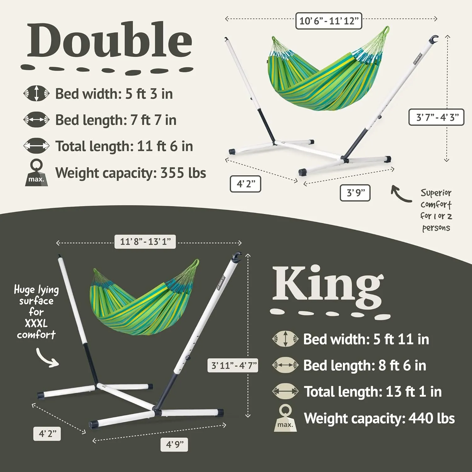 La Siesta Large Double Brisa Classic Hammock, Outdoor Indoor Hammock Swing - Handmade Weather & Tear Resistant Patio Backyard Bedroom Hammock, Lime