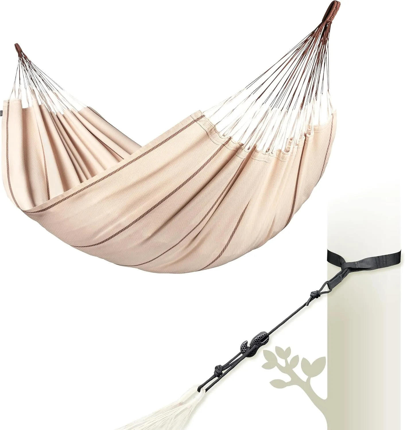 LA SIESTA® Modesta Organic Cotton Hammock & Tree Mount Kit, Beams & Posts Hammock Straps - Indoor Outdoor Hammock Swing, Portable Hammock for Outside Patio Bed - 2 Person Hammock, XL King, Nougat