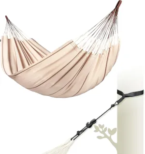 LA SIESTA® Modesta Organic Cotton Hammock & Tree Mount Kit, Beams & Posts Hammock Straps - Indoor Outdoor Hammock Swing, Portable Hammock for Outside Patio Bed - 2 Person Hammock, XL King, Nougat