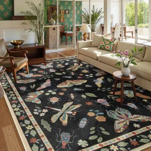 Lahome Insect 5x7 Area Rugs for Living Room, Soft Washable Rugs for Bedroom Ultra-Thin Non Slip Black Rug, Stain Resistant Throw Rug Carpet for Office Nursery Dining Room(5'x7',Black)