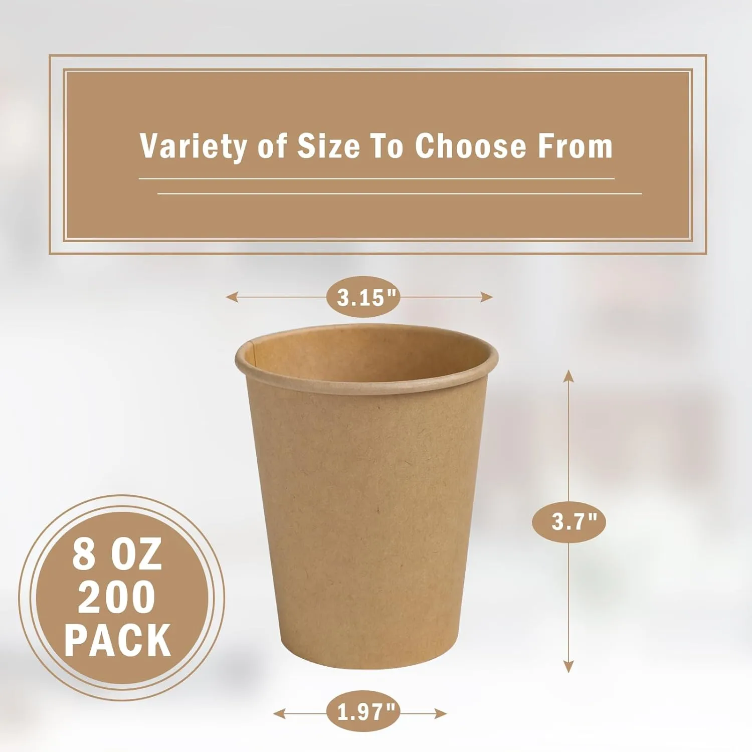 Lamosi 200 Pack 8 OZ Kraft Paper Cups, Brown Disposable Paper Coffee Cups, Unbleached Paper Cups for Hot/Cold Beverage Party Home Office