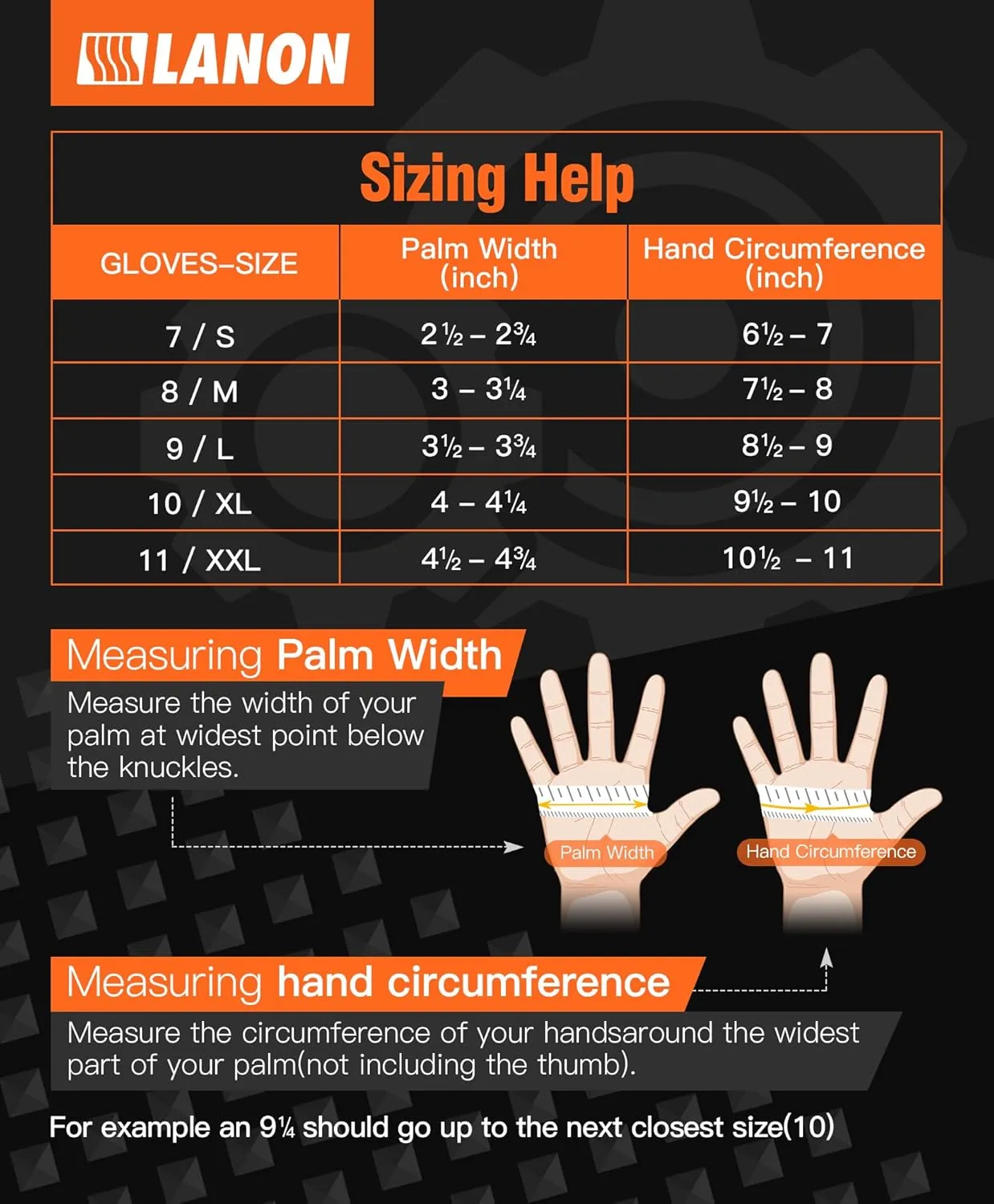 LANON 8mil Orange Disposable Nitrile Gloves, Mechanic, Heavy Duty, Food Safe, Latex Free, Powder Free, Fully-Diamond Textured, Large
