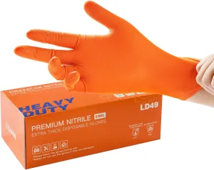 LANON 8mil Orange Disposable Nitrile Gloves, Mechanic, Heavy Duty, Food Safe, Latex Free, Powder Free, Fully-Diamond Textured, Large