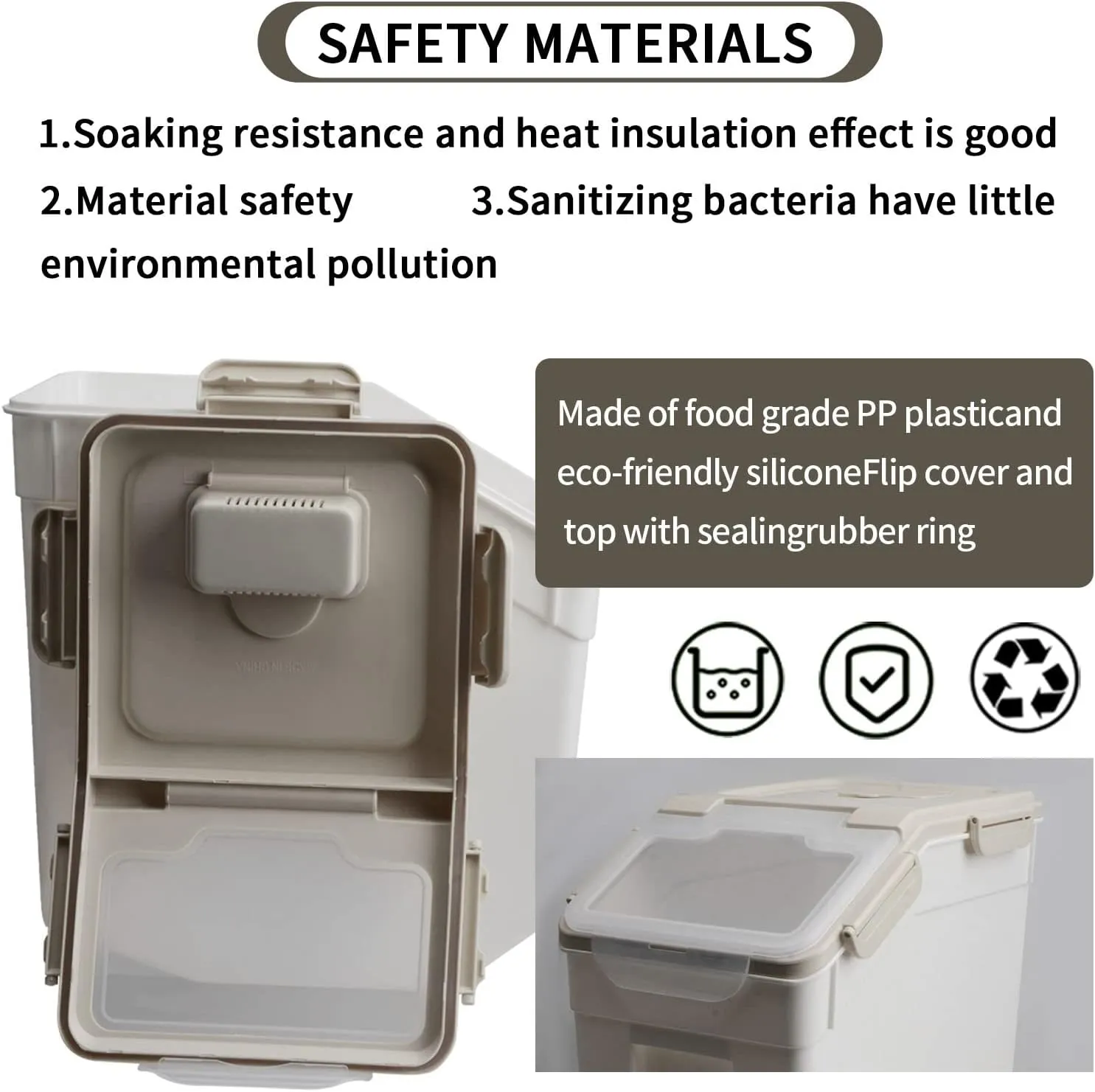 Large Flour Storage Container Bin 25lb, 2Pack Airtight Rice Storage Containers with Wheels Seal Locking Lid, BPA Free with Measuring Cup&Scoop for Flour, Rice, Grain(Gray)