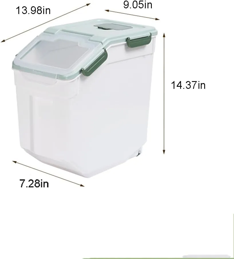 Large Flour Storage Container Bin 25lb, 2Pack Airtight Rice Storage Containers with Wheels Seal Locking Lid, BPA Free with Measuring Cup&Scoop for Flour, Rice, Grain(Green)