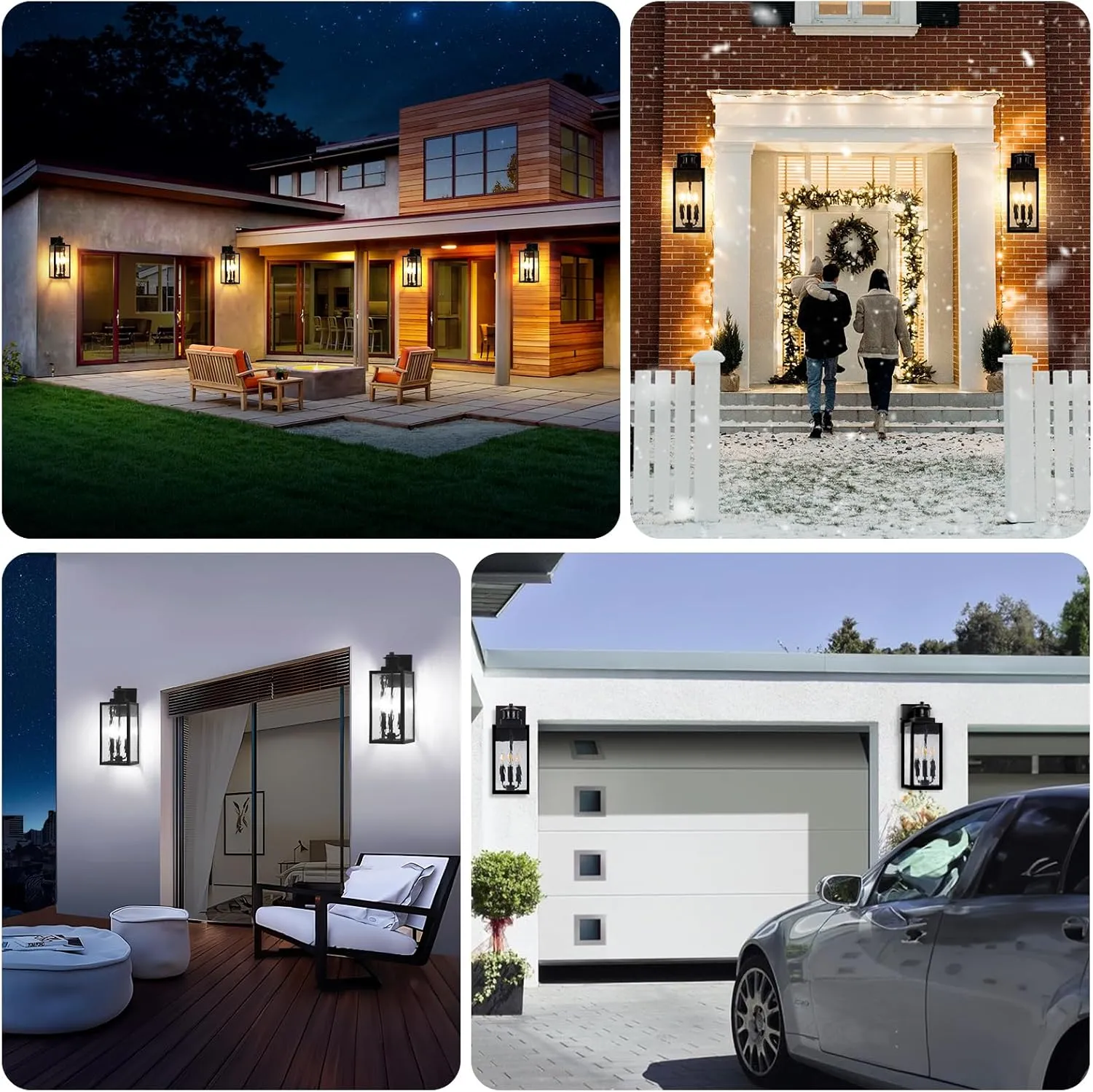 Large Motion Sensor Outdoor Wall Light, Black Exterior Wall Sconce Light Fixtures with Water-Rippled Glass, Waterproof Modern Outside Wall Lantern for House, Porch, Patio, Garage, Bulbs Not Included