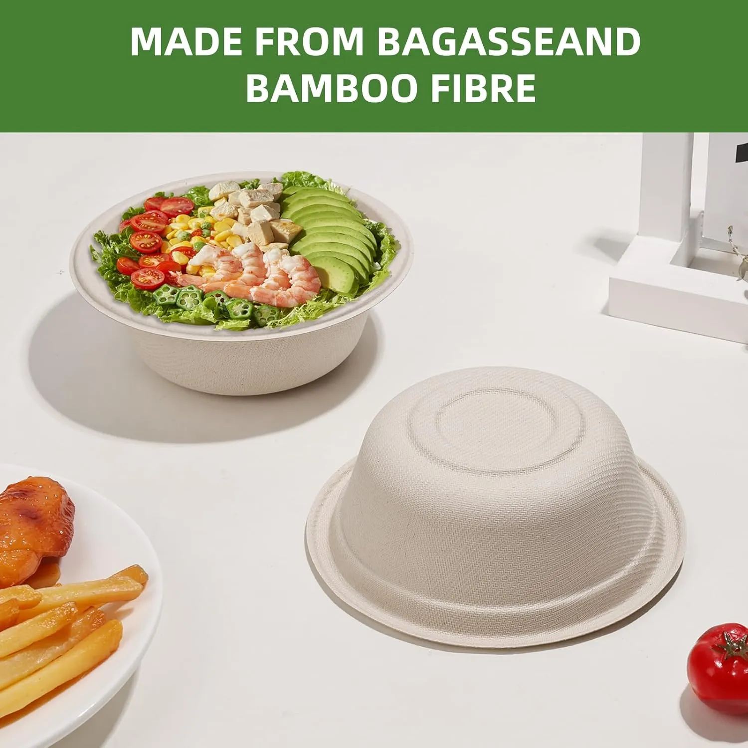 Large Paper Bowls Disposable,12oz Disposable Bowls for Hot Soup,280 Pack Eco-Friendly, Compostable Bagasse Bowls,Disposable Heavy Duty Biodegradable Bowls Bulk for Hot Food,Salad,Milk Cereals