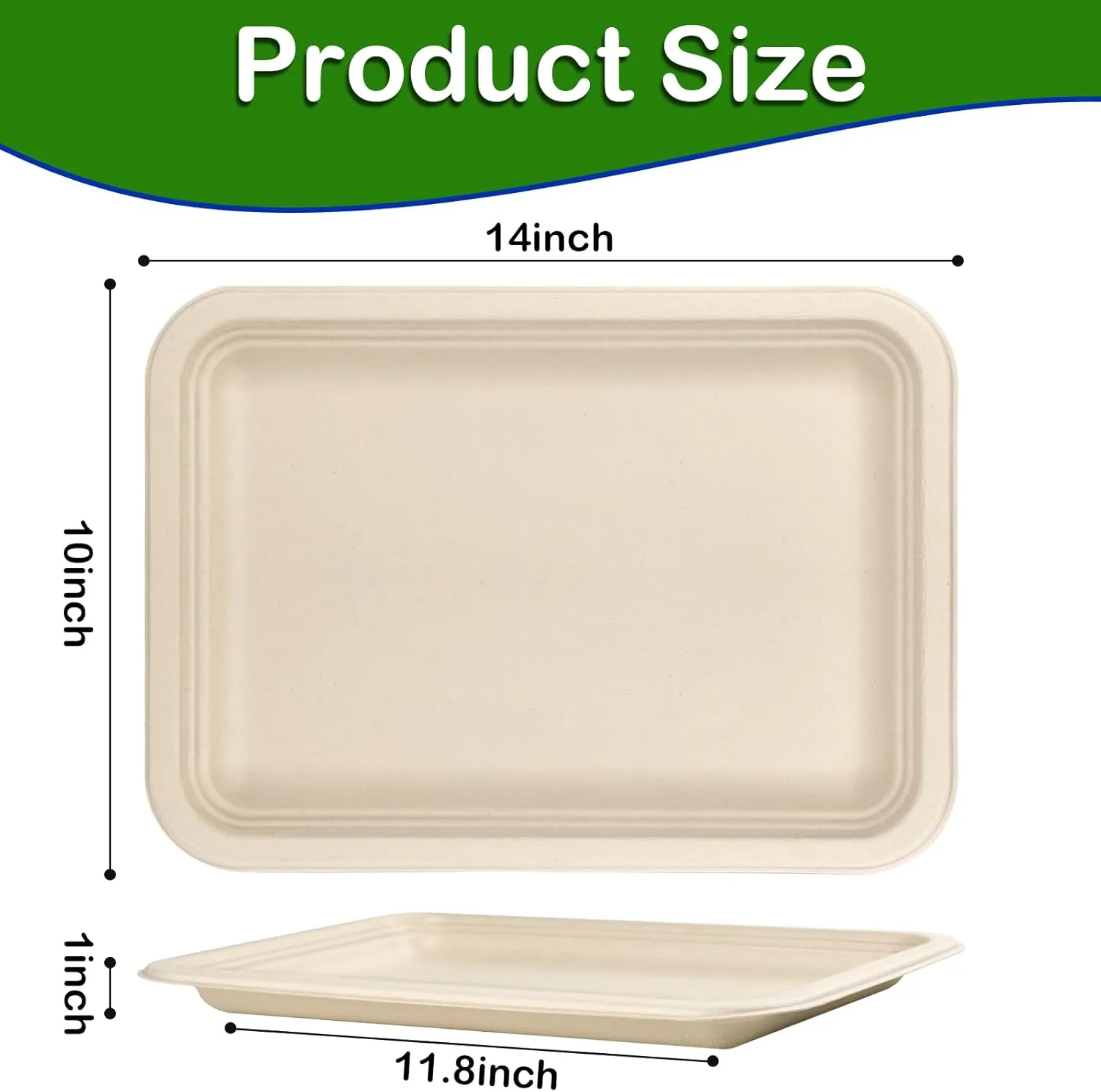 Large Paper Plates 14 Inch, 100 Pack Disposable Trays, Heavy Duty Dinner Size, Eco-Friendly Compostable Biodegradable, Strong Sturdy Brown