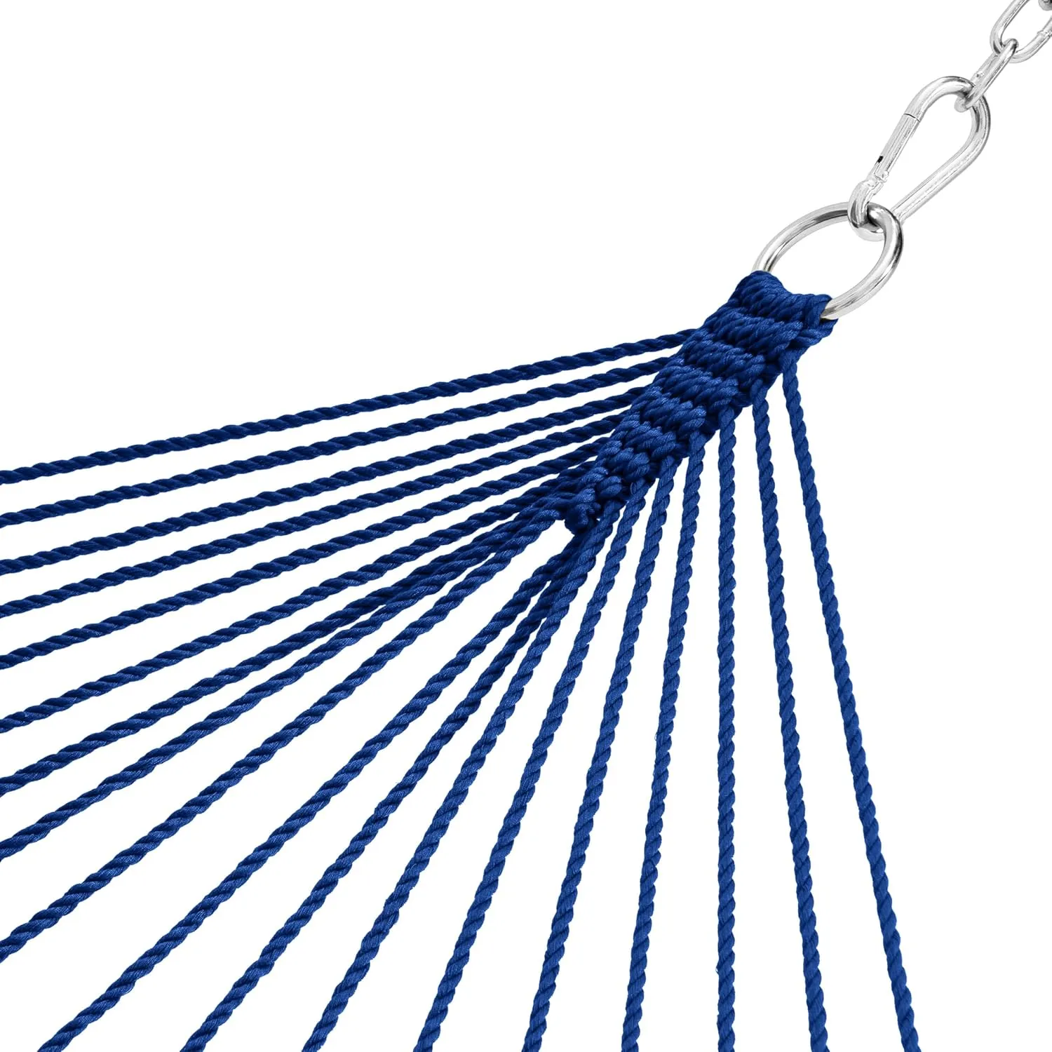 Lazy Daze Hammocks 10.5 FT Double 2 Person Caribbean Rope Hammock, Hand Woven Polyester Hammock with Spreader Bars, for Outside Outdoor Backyard Patio Poolside,450 LBS Capacity, Blue