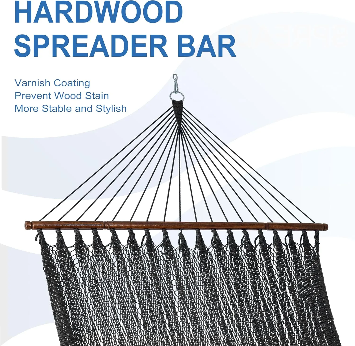 Lazy Daze Hammocks 10.5 FT Double 2 Person Caribbean Rope Hammock, Hand Woven Polyester Hammock with Spreader Bars, for Outside Outdoor Backyard Patio Poolside,450 LBS Capacity, Gray