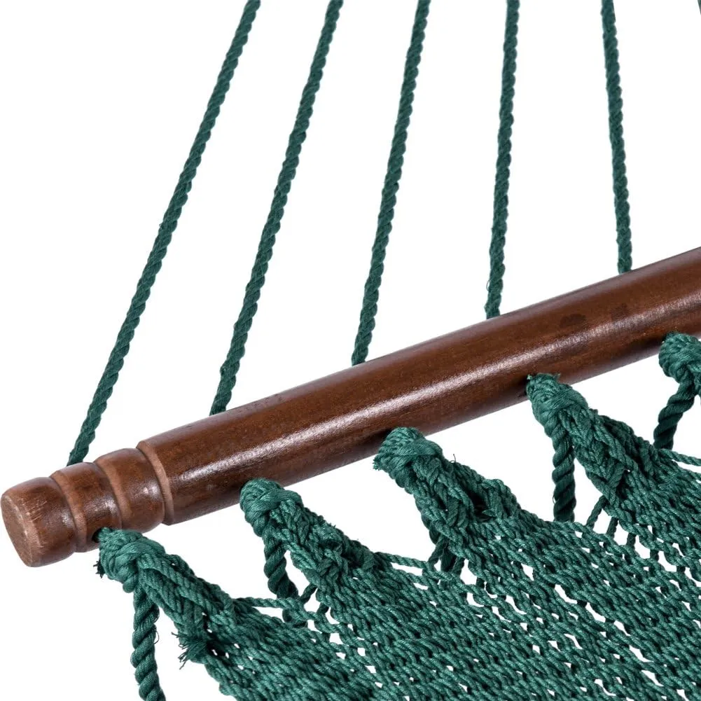 Lazy Daze Hammocks 10.5 FT Double 2 Person Caribbean Rope Hammock, Hand Woven Polyester Hammock with Spreader Bars, for Outside Outdoor Backyard Patio Poolside,450 LBS Capacity, Green