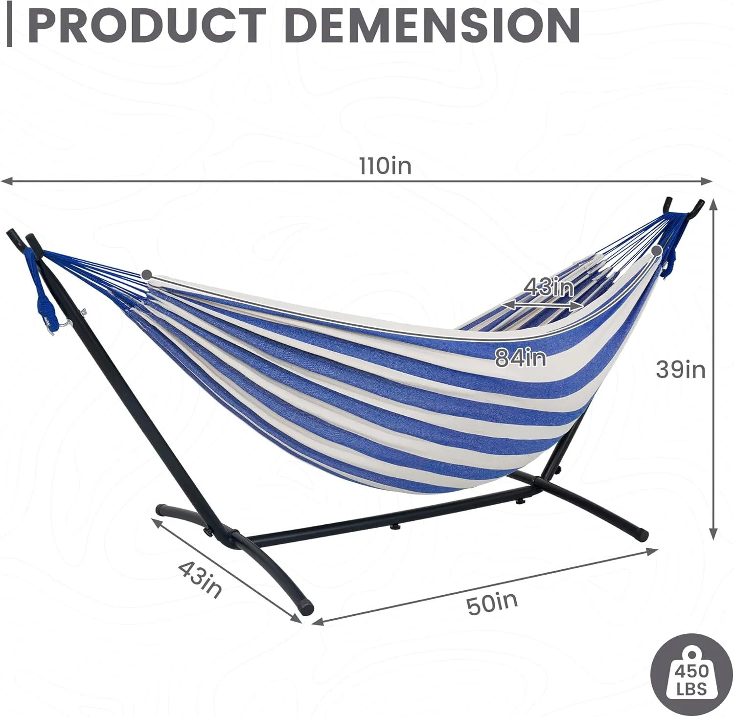 Lazy Daze Hammocks Double Hammock with 9 ft Space-Saving Steel Stand Includes Portable Carrying Case, 450 Pounds Capacity (Blue White)
