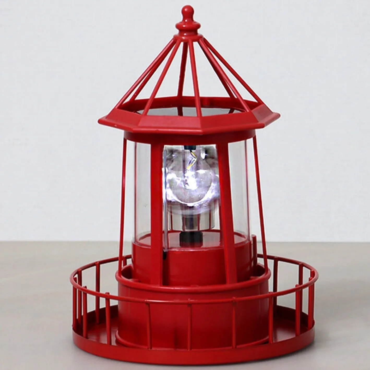LED Solar Rotating Lighthouse Lantern - Modern Nautical Decor