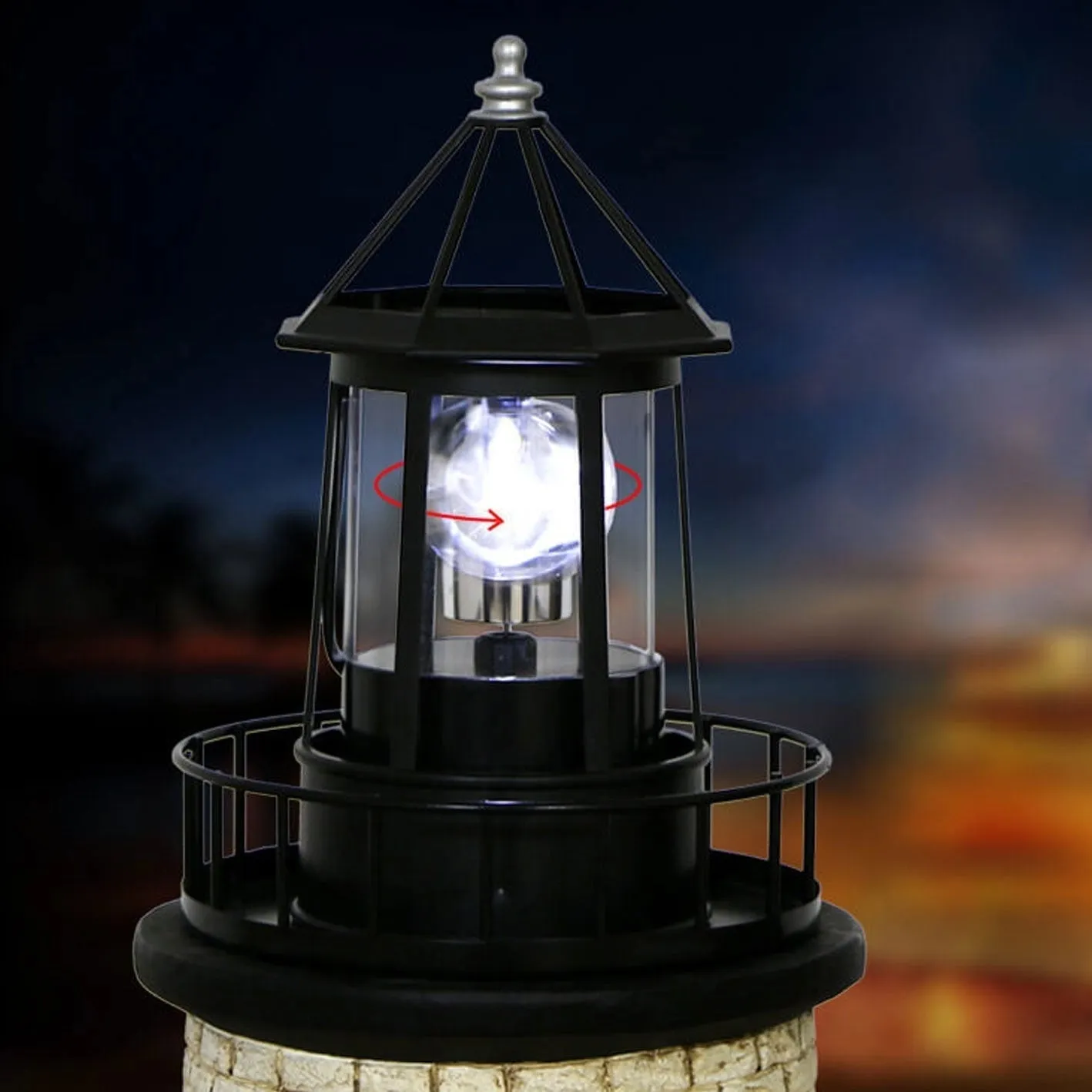 LED Solar Rotating Lighthouse Lantern - Modern Nautical Decor