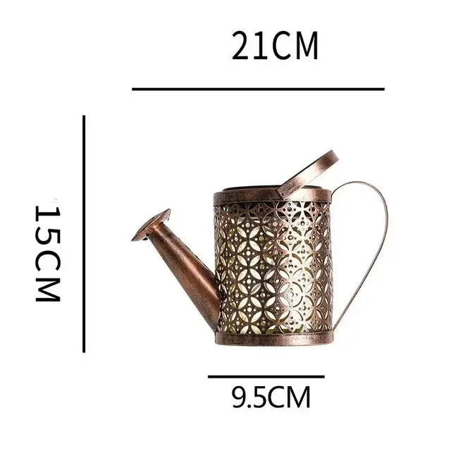 LED Wrought Iron Hollow Waterproof Watering Can Kettle - Solar Powered