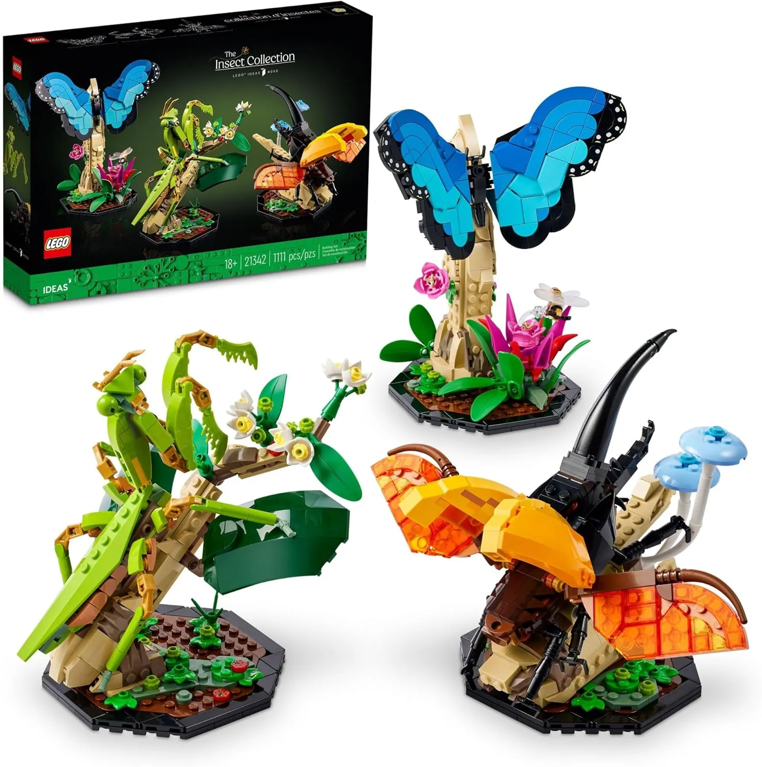 LEGO Ideas The Insect Collection - Collectible Model Building Kit for Adults, Ages 18  - Display Life Size Morpho Butterfly, Hercules Beetle, & Chinese Mantis - Gift for Mother's Day - 21342