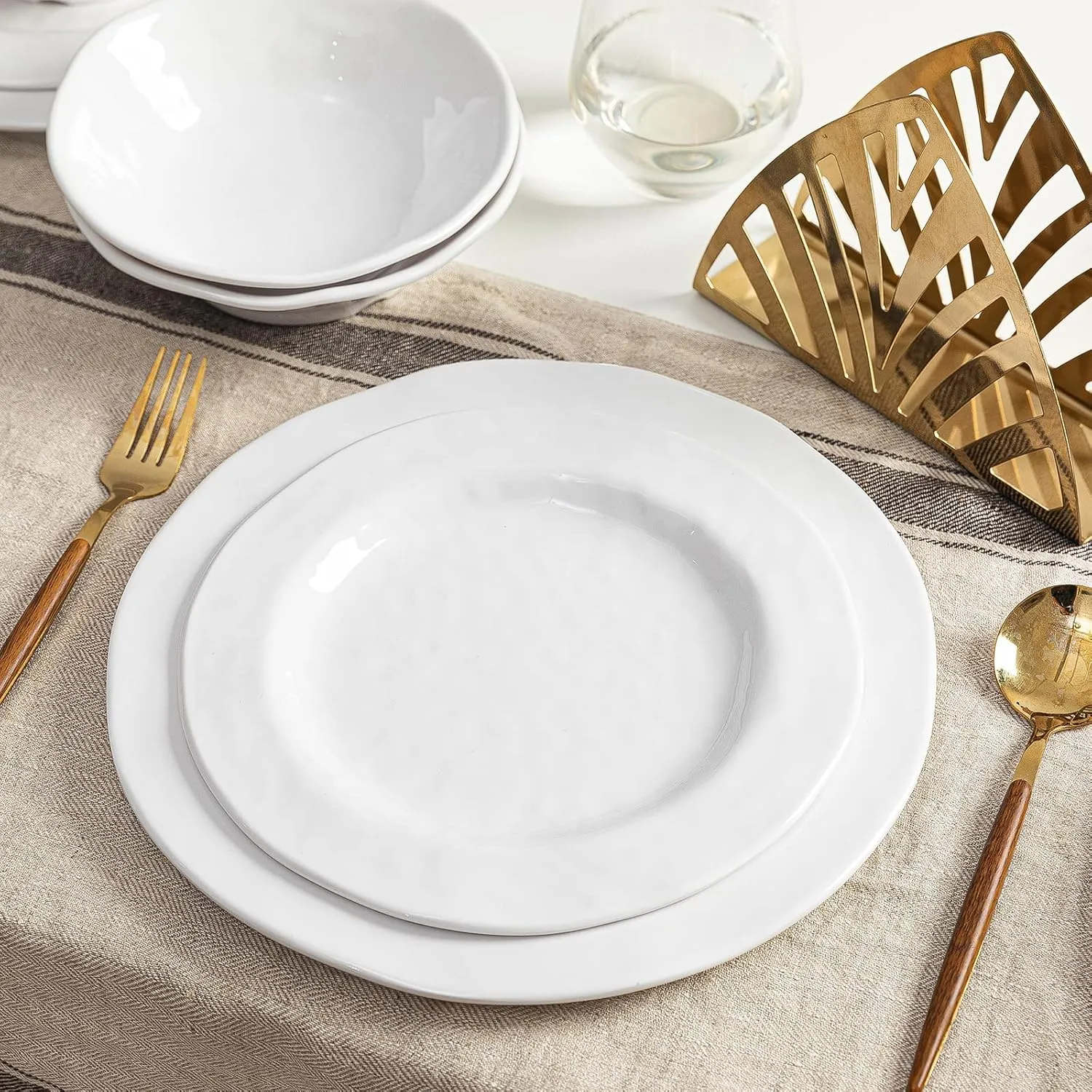 LEHAHA Basic White Melamine Dinnerware Sets, 18 Piece melamine dishes set, Service for 6, Plates and Bowls Sets Great for Indoor and Outdoor Use, Dishwasher safe…
