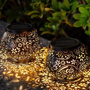 LeiDrail Hanging Solar Lanterns 2 Pack Solar Lanterns Outdoor Waterproof Garden Metal Decorative Light for Yard Patio Tree Tabletop Landscape