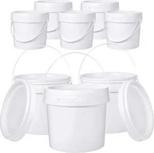Leinuosen 8 Pcs Plastic Bucket with Handle and Lid Durable Heavy Duty Food Safe Bucket Pail Container for Multipurpose Storage Paint Art Crafts Projects, BPA Free(1 Gallon,White)
