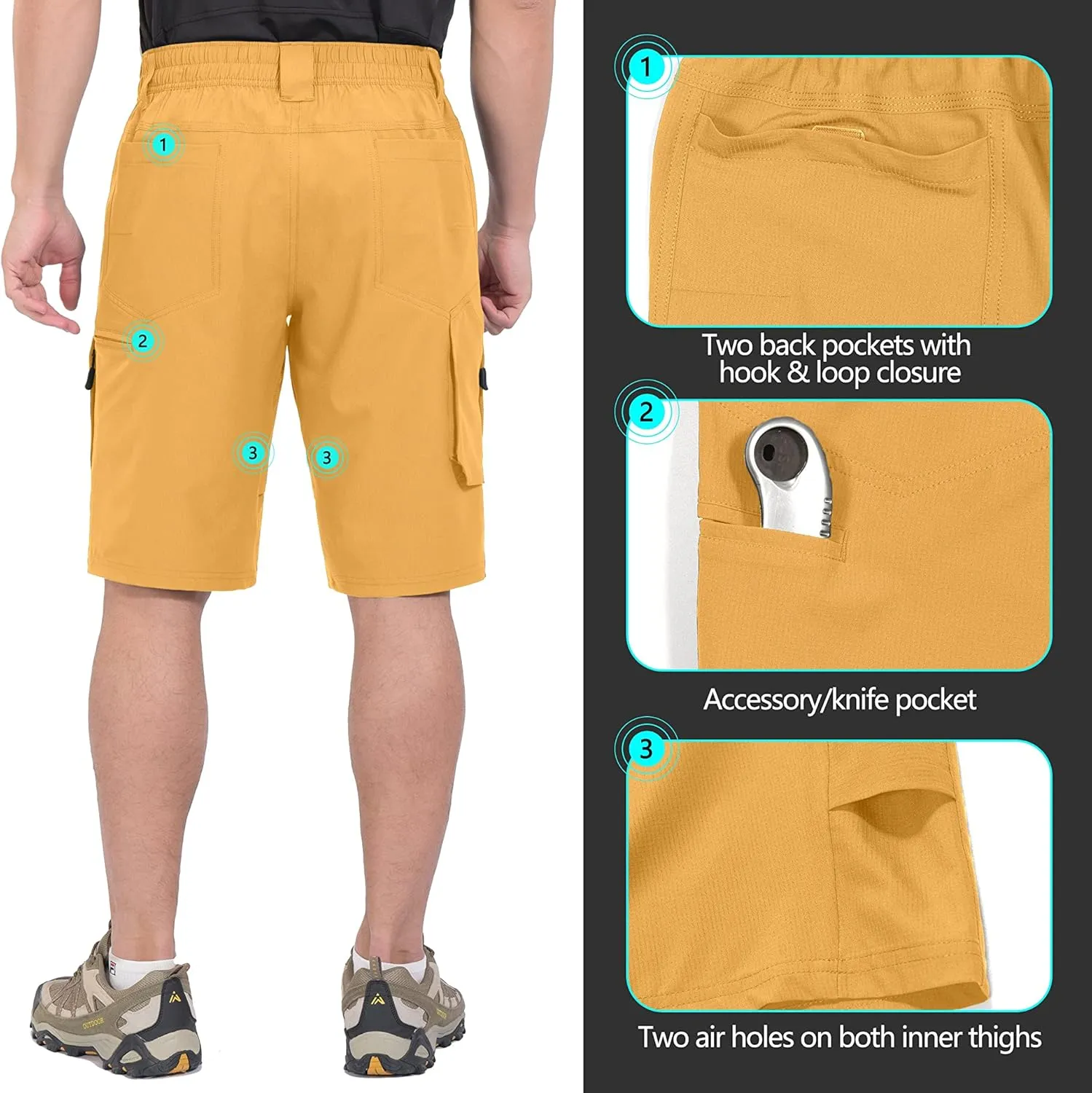 Little Donkey Andy Men's Hiking Cargo Shorts with 9 Pockets Lightweight Water-Resistant Quick Dry Golf Travel Shorts