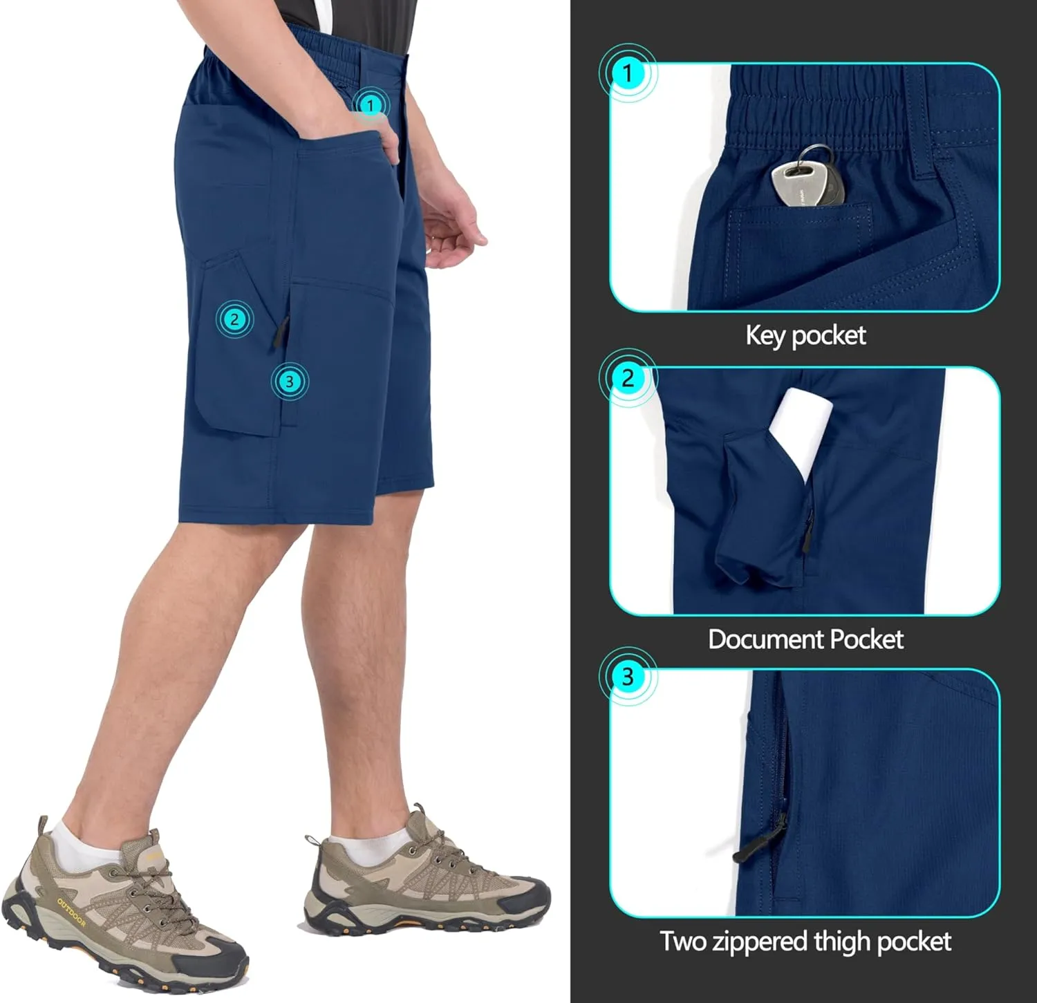 Little Donkey Andy Men's Hiking Cargo Shorts with 9 Pockets Lightweight Water-Resistant Quick Dry Golf Travel Shorts