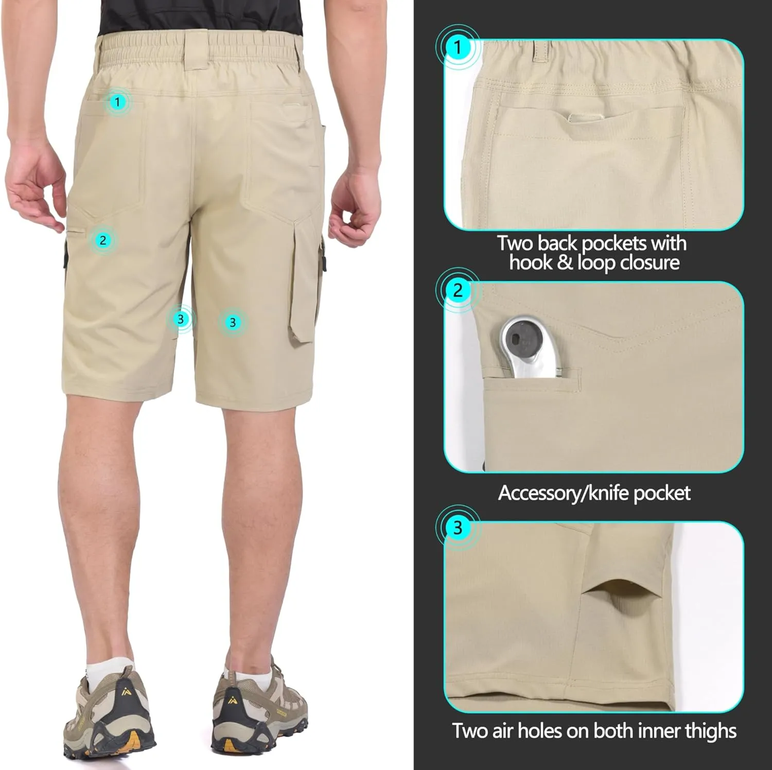 Little Donkey Andy Men's Hiking Cargo Shorts with 9 Pockets Lightweight Water-Resistant Quick Dry Golf Travel Shorts
